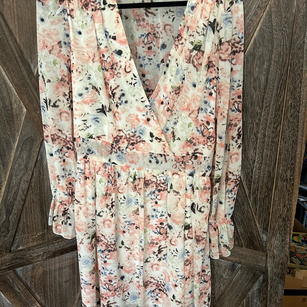 SHEIN Cream A-Line Wrap Dress with Bishop Sleeve
